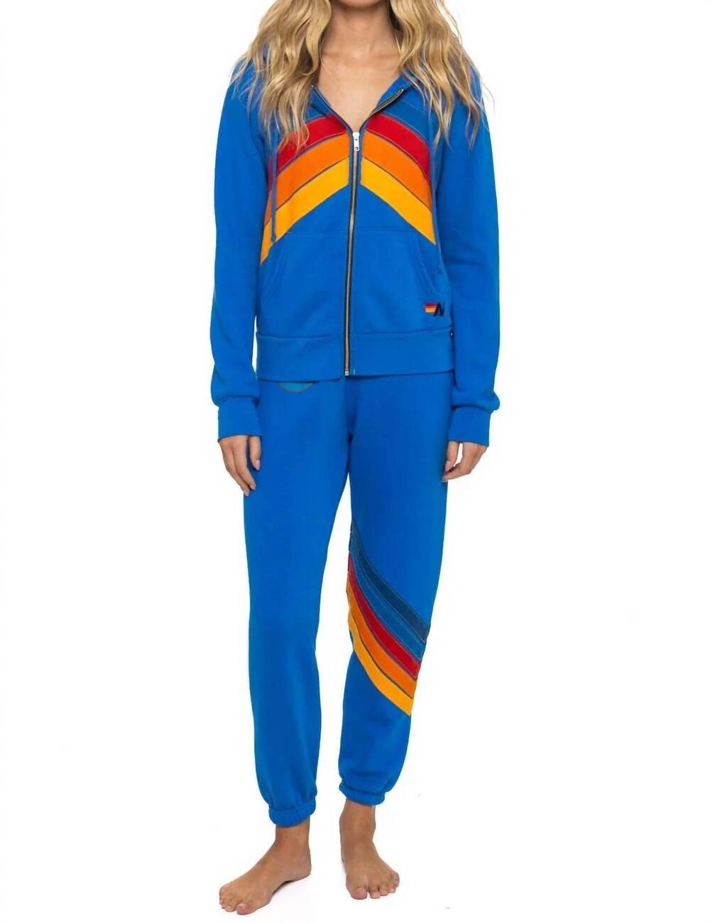 NEW AVIATOR NATION mountain stitch chevron 4 zip hoodie in adventure blue